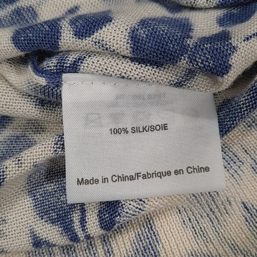 Tory Burch Blue Floral Silk V-Neck Cardigan